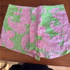 Lilly Pulitzer Pink & Green Printed Cotton Bermuda Shorts